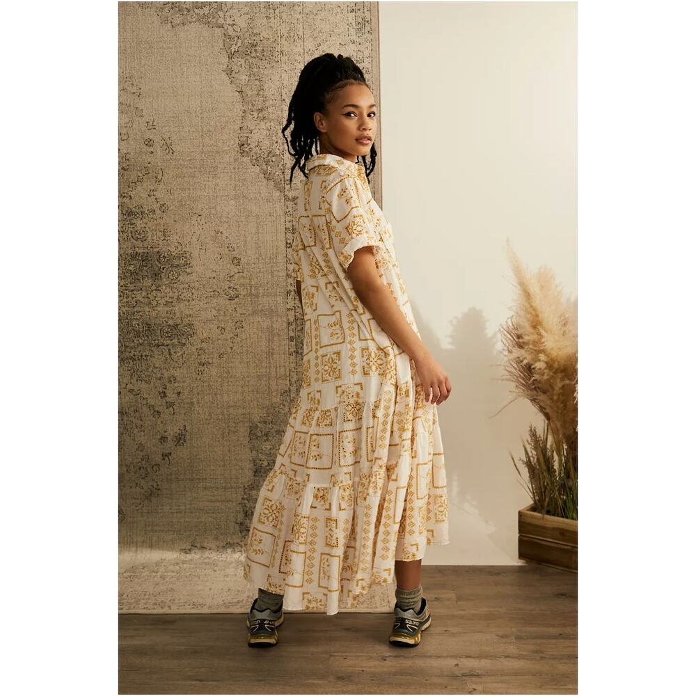 URBAN OUTFITTERS UO Smiwth White & Yellow Long Maxi Frock Dress // XS - Picture 3 of 16